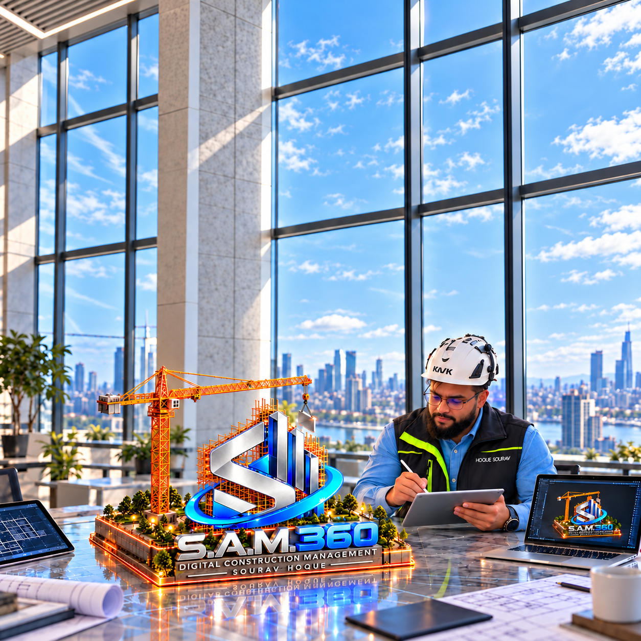 Tecnico S.A.M.360 in ufficio con tablet